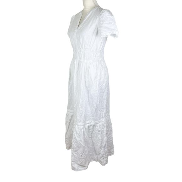 J. McLaughlin White Poplin Linen Cotton Midi Dress Short Sleeve V-Neck Sz Small - Picture 4 of 6